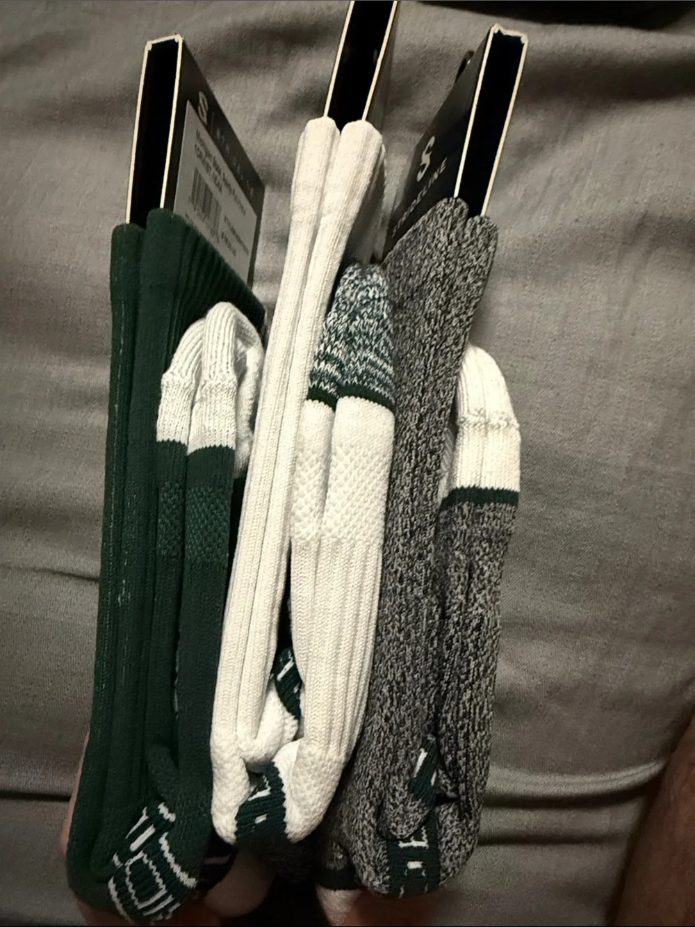 3 pack: Strideline Michigan State Spartans Athletic Crew Socks: White Green Grey